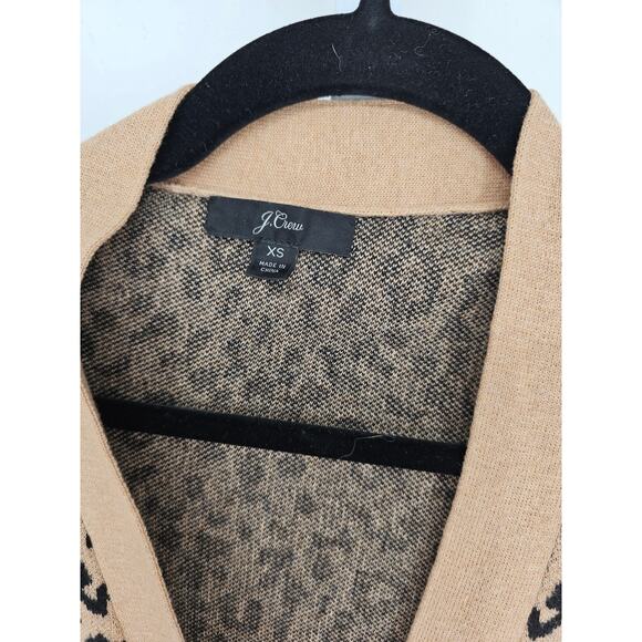 J Crew Womens Sz XS Hip Length Cardigan Sweater Black Tan Leopard Print - Picture 3 of 5
